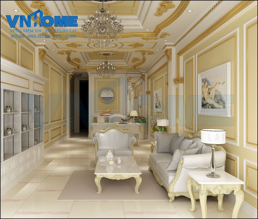 Mẫu thiết kế nội thất phòng khách cổ điển đẹp ấn tượng-VNH  NTPK 0004