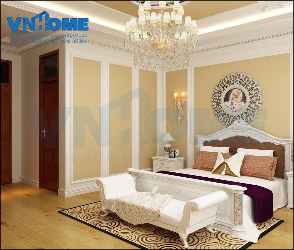 Mẫu thiết kế nội thất phòng ngủ tân cổ điển đẹp sang trọng-VNH NTPN 0001