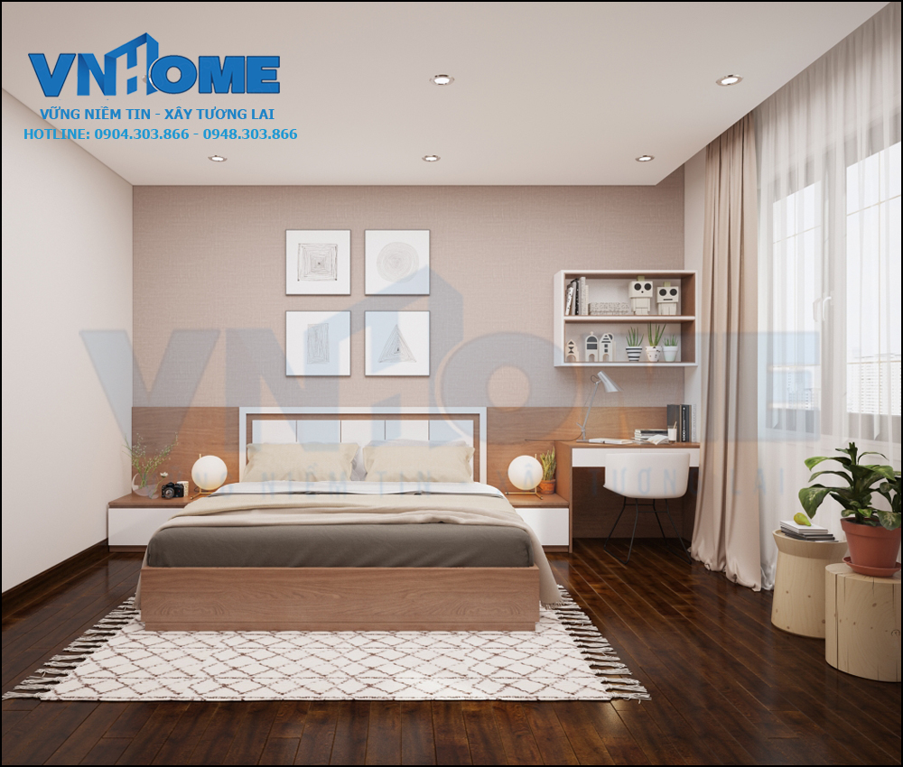 Thiết kế nội thất phòng ngủ hiện đại đơn giản tinh tế-VNH NTPN 0009