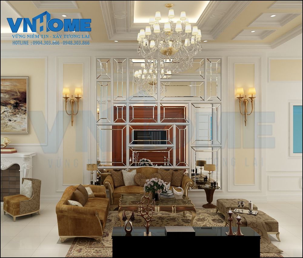 Thiết kế nội thất phòng khách tân cổ điển sang trọng và lịch lãm -VNH NTPK 0002