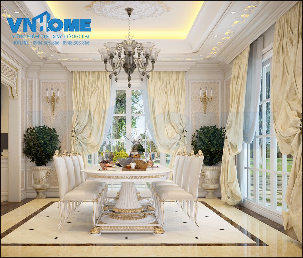 Thiết kế nội thất phòng bếp - ăn cho biệt thự cổ điển-VNH NTPB 0001