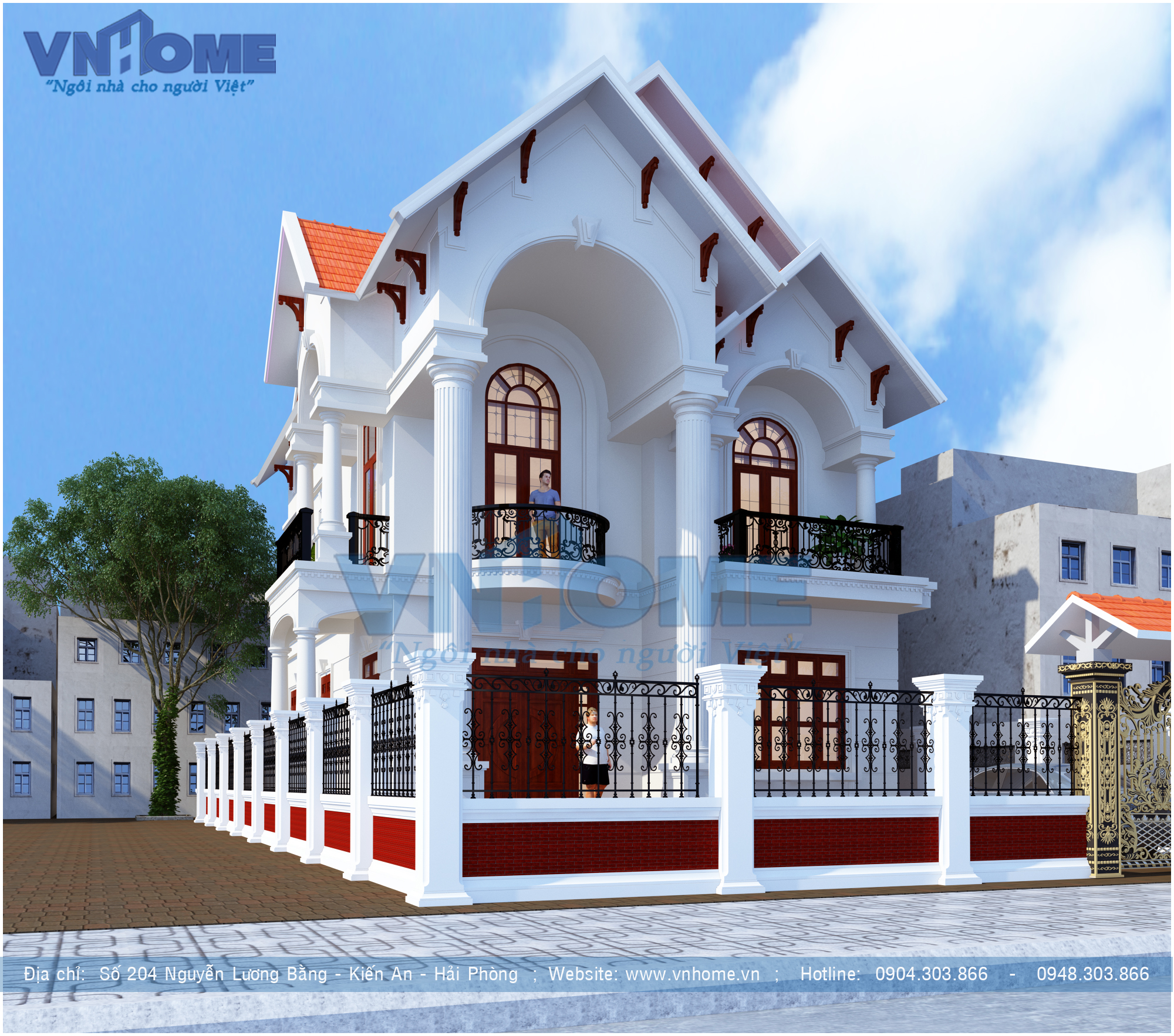 Tham khảo phương án thiết kế biệt thự 2 tầng mái Thái tân cổ điển