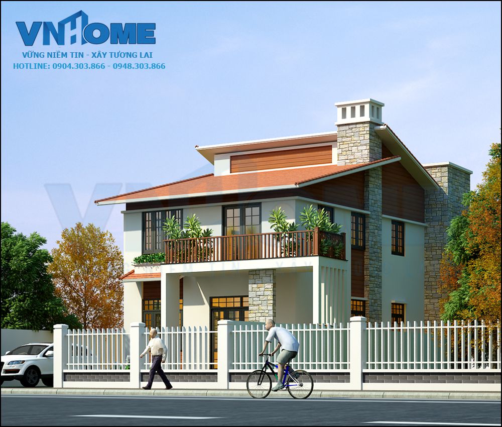Phương án thiết kế biệt thự hiện đại đẹp 2 tầng mái Thái mới lạ - VNH BTHD 0034