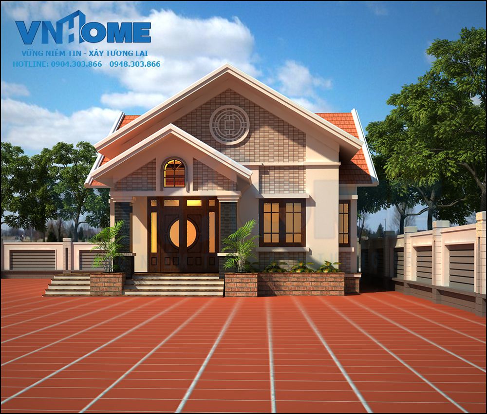 Ý tưởng thiết kế kiến trúc biệt thự hiện đại 1 tầng mái dốc-VNH BTHD 0033