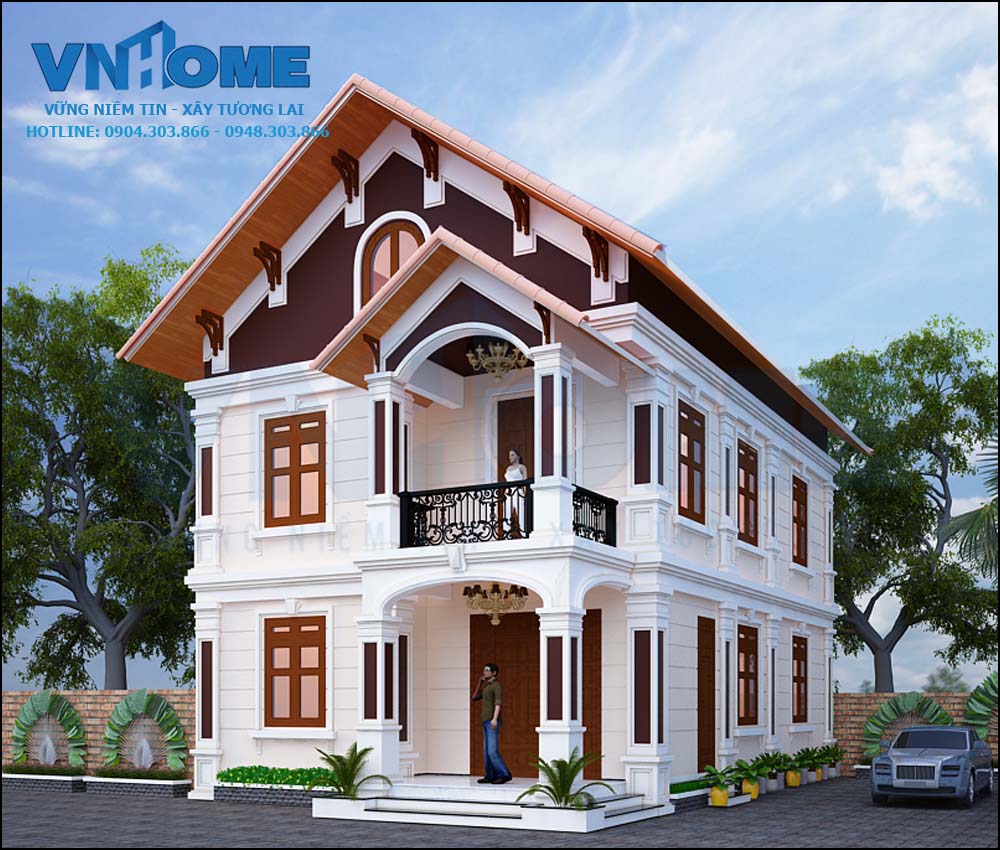 Thiết kế biệt thự tân cổ điển 2 tầng tại Quảng Ninh-VNH BTTCD 0021