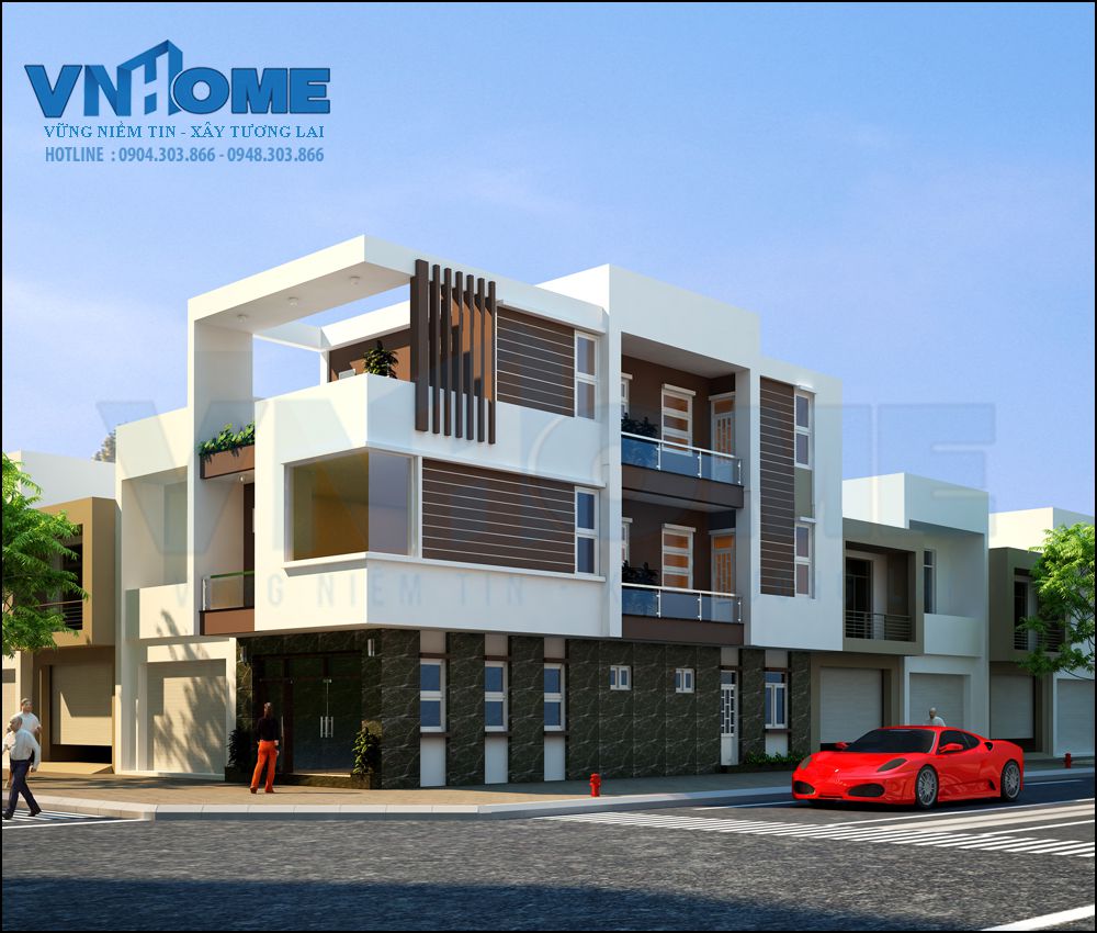Thiết kế nhà lô hiện đại 2 mặt tiền 3 tầng ấn tượng-VNH NLHD 0025