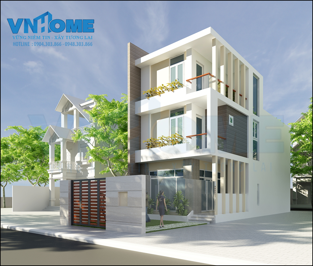 Thiết kế nhà lô hiện đại 3 tầng mặt tiền 5 m-VNH NLHD 0027