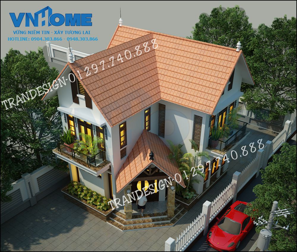 Thiết kế biệt thự hiện đại 2.5 tầng mặt tiền 8m - VNH BTHD 0003