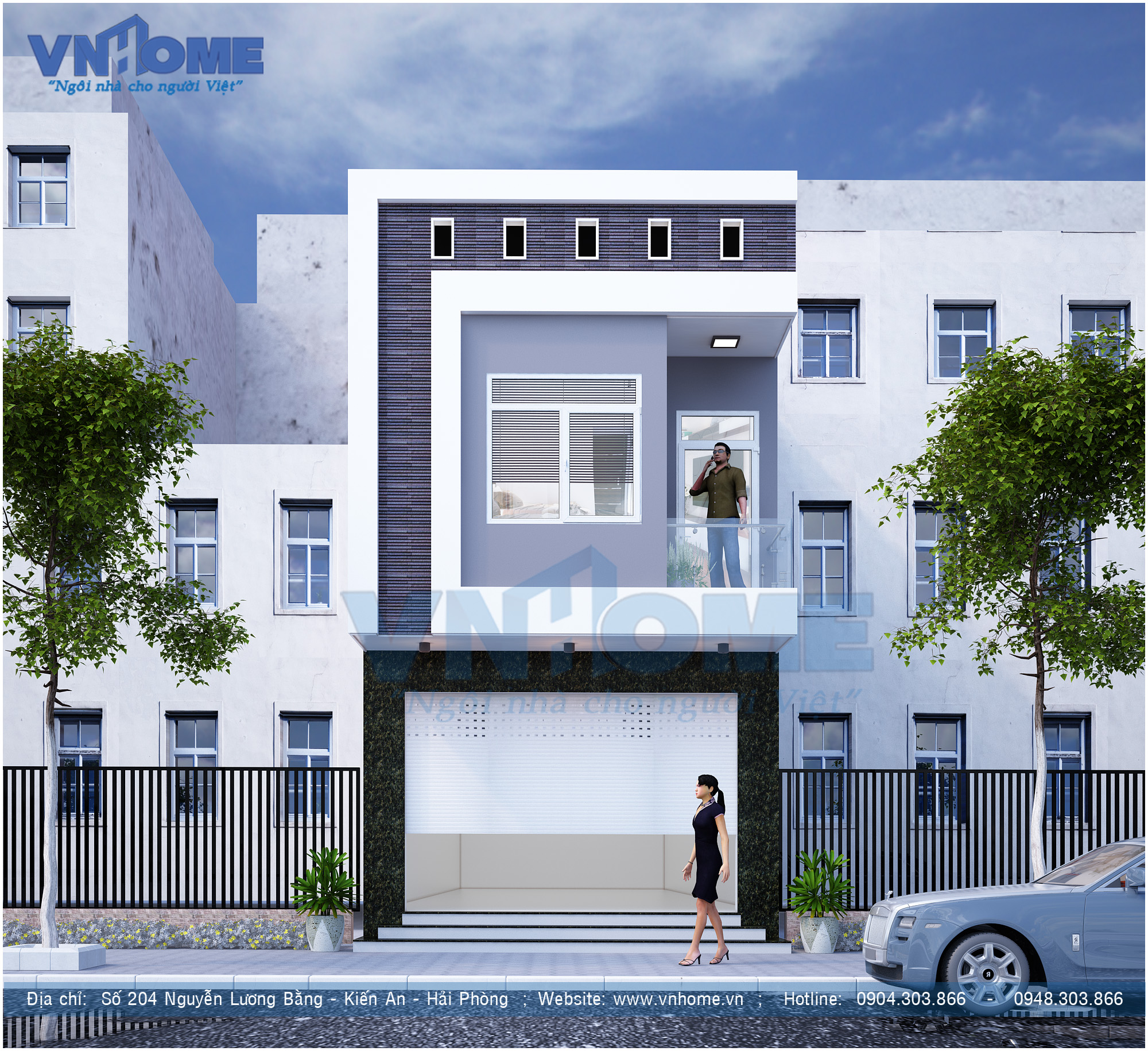 Thiết kế nhà lô hiện đại 2 tầng đơn giản đẹp –VNH NLHD 0043