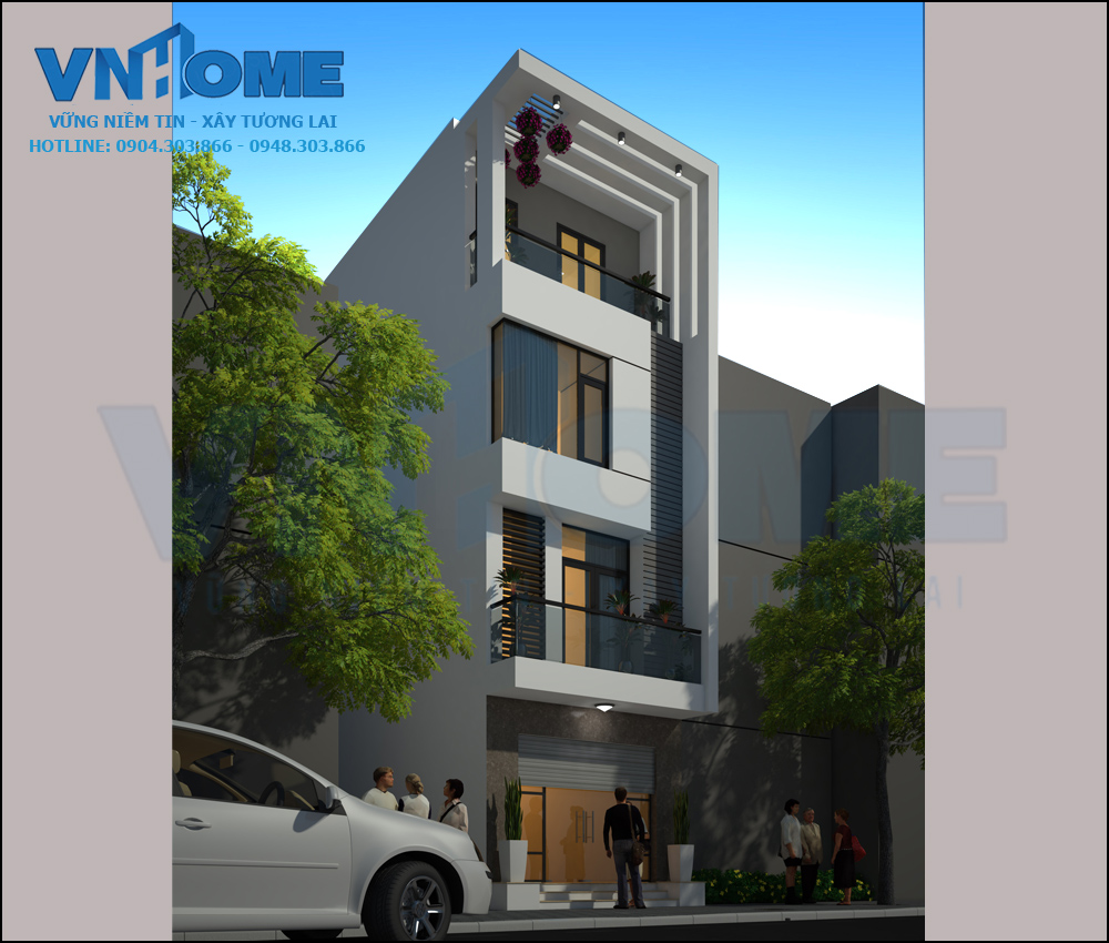 Thiết kế nhà lô hiện đại 4 tầng mới lạ-VNH NLHD 0030