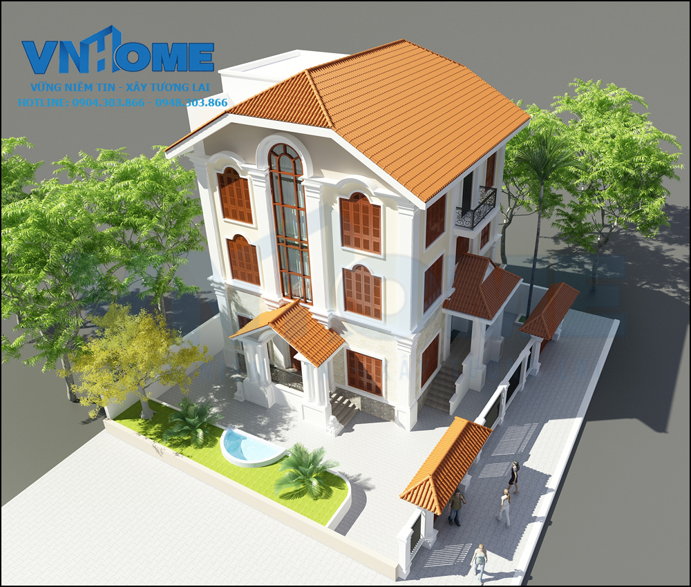 Thiết kế biệt thự tân cổ điển 3 tầng đẹp sang trọng-VNH BTTCD 0019