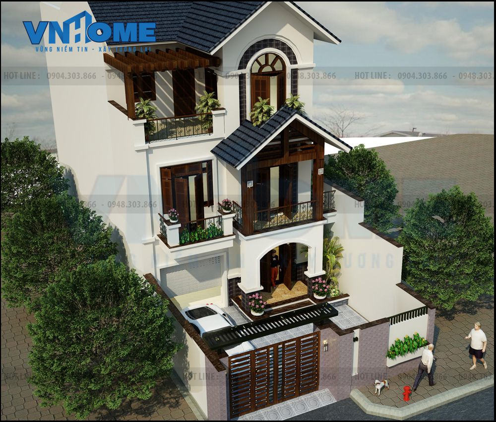 Mẫu thiết kế biệt thự hiện đại 3 tầng đẹp cuốn hút-VNH BTHD 0029
