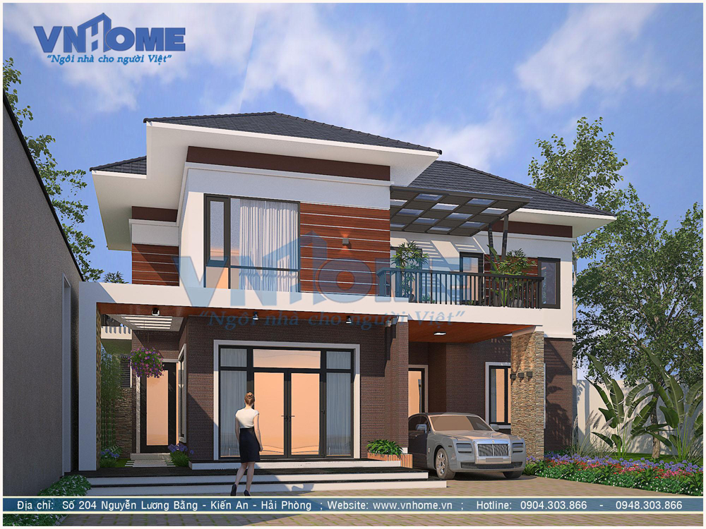 Mẫu thiết kế biệt thự hiện đại 2 tầng diện tích 14x10m tại Kiến An Hải Phòng