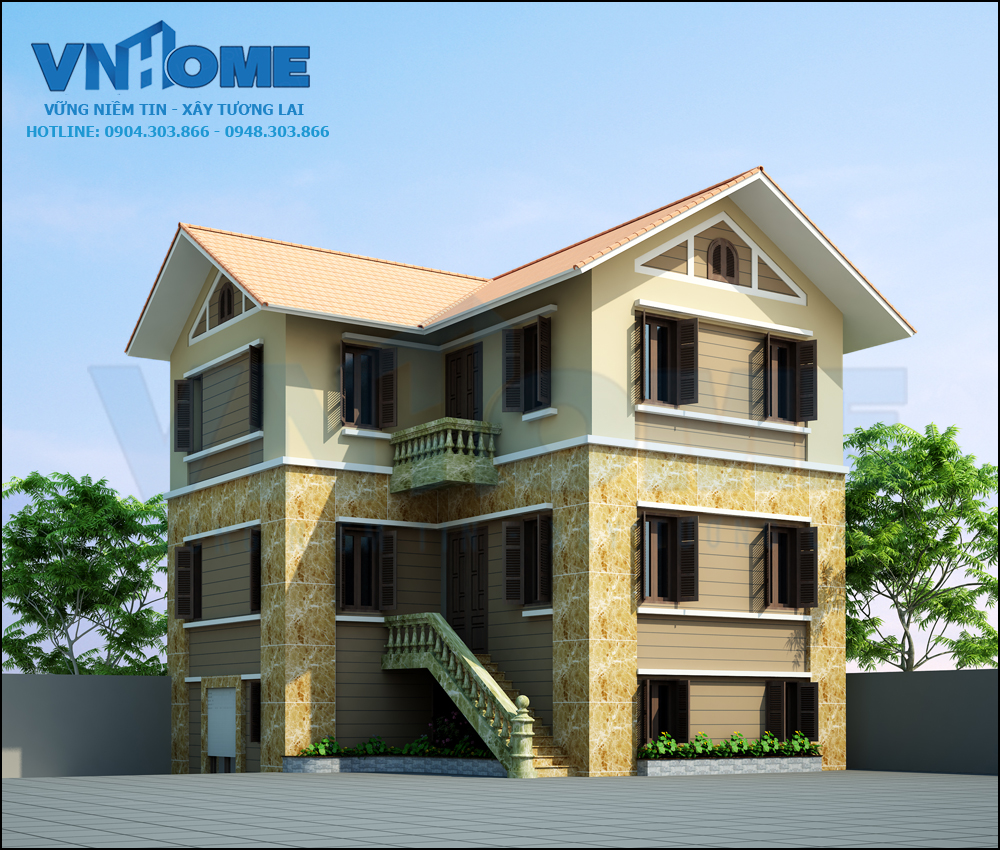 Thiết kế biệt thự hiện đại 3 tầng mặt tiền 11m – VNH BTHD 0002