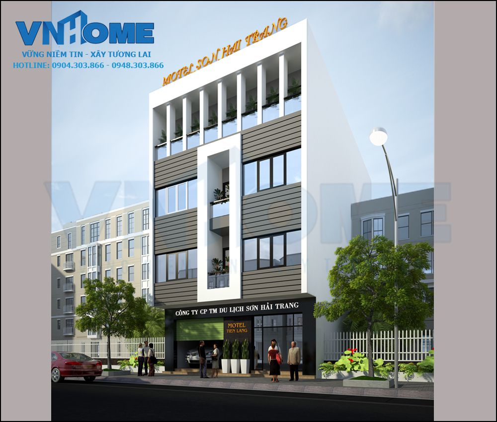 Thiết kế khách sạn hiện đại 4 tầng mặt tiền 20m - VNH TKKS 0001