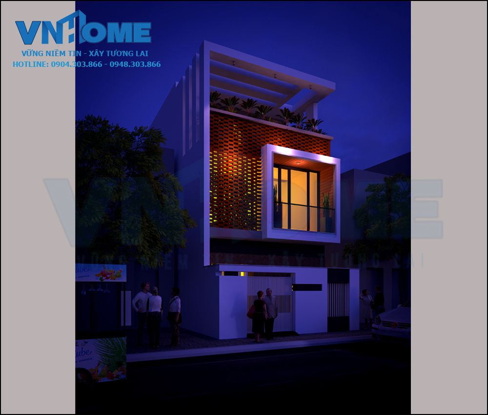 Thiết kế nhà lô hiện đại 2 tầng mặt tiền 6m - VNH NLHD 0014