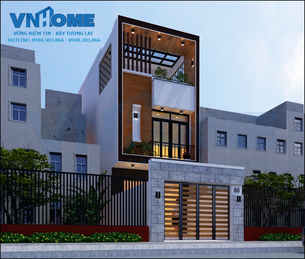 Thiết kế nhà ống hiện đại 3 tầng mặt tiền 4m - VNH NLHĐ 0004