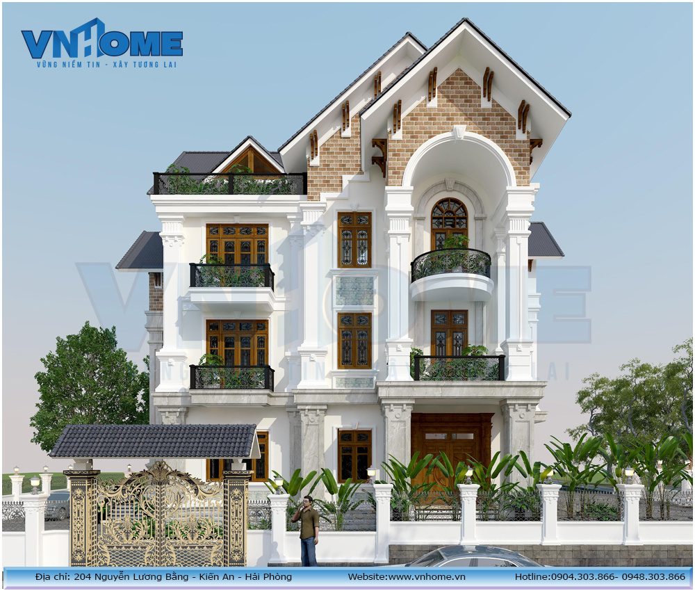 Mẫu thiết kế biệt thự tân cổ điển sang trọng, cuốn hút-VNH  BTTCD 0021