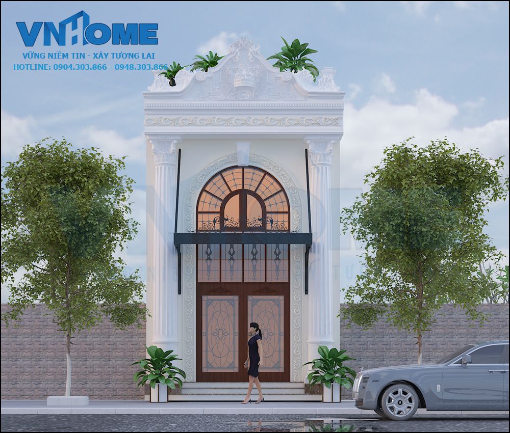 Nhà lô tân cổ điển 2 tầng mặt tiền 4m-VNH NLTCD 0007
