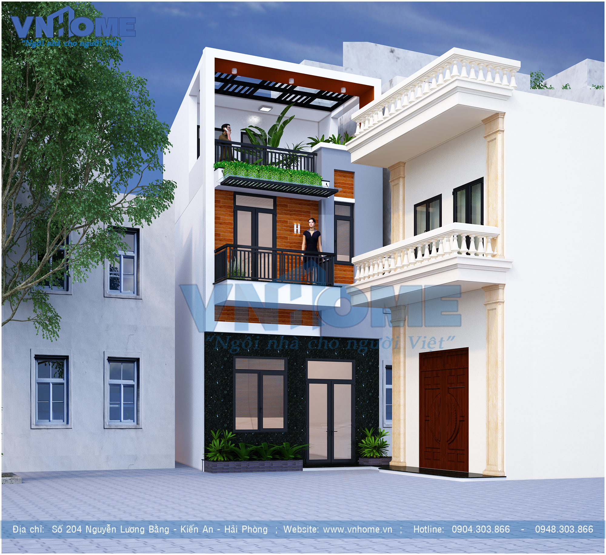 Thiết kế nhà phố hiện đại 3 tầng thoáng mát-VNH NLHD 0040