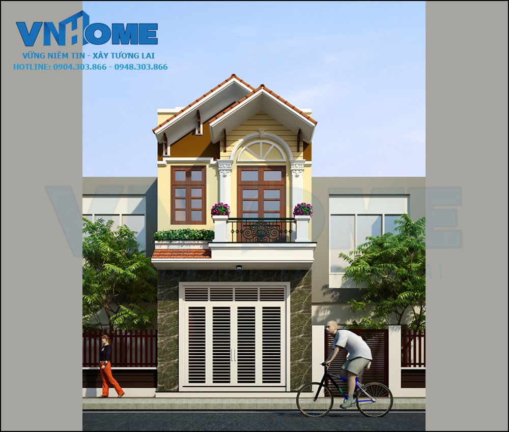 Thiết kế nhà lô tân cổ điển 3 tầng mặt tiền 4 m -VNH NLTCĐ 0003
