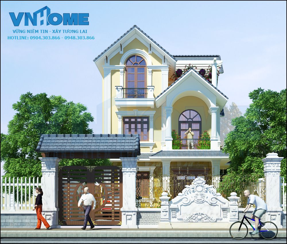 Thiết kế biệt thự tân cổ điển 3,5 tầng mặt tiền 8m - VNH BTTCD 0002