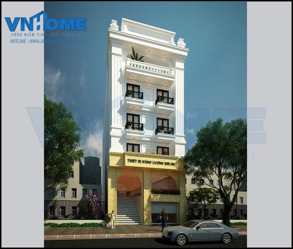Thiết kế nhà lô tân cổ điển 5 tầng mặt tiền 8m – VNH NLTCD 0002
