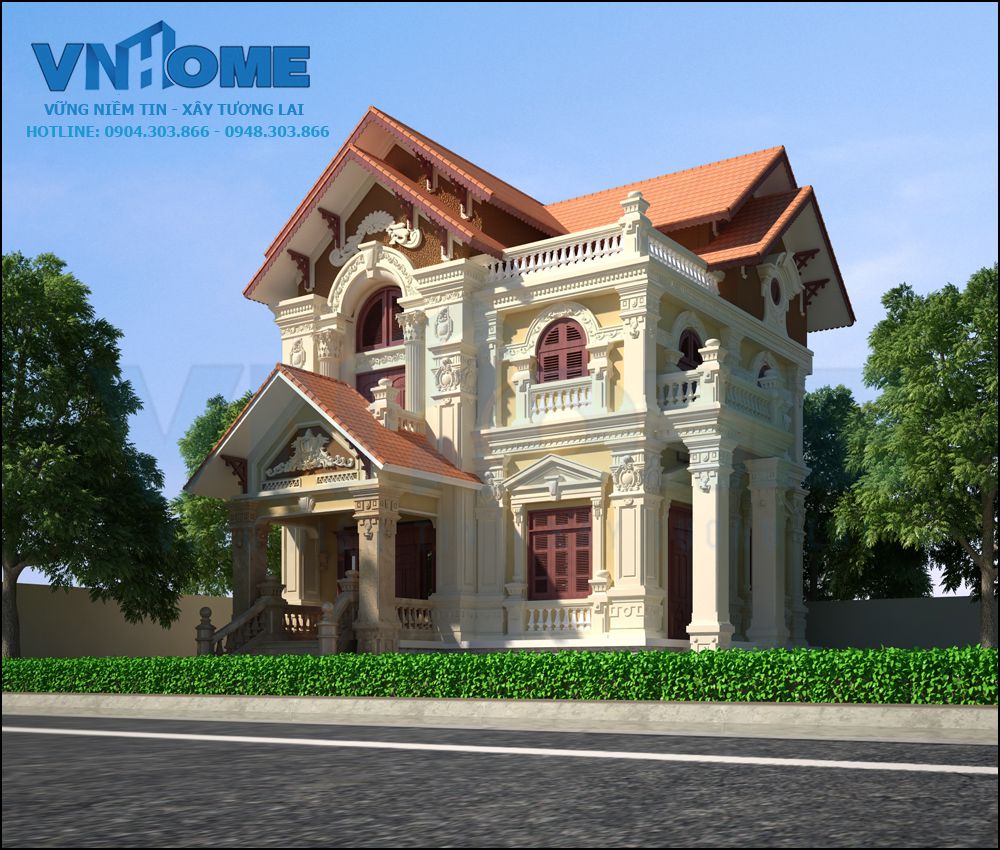 Thiết kế biệt thự cổ điển 3 tầng mặt tiên 8 m - VNH BTCD 0007