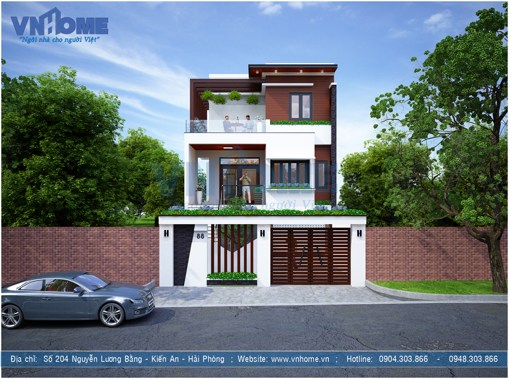 Mẫu thiết kế nhà lô 3 tầng diện tích 8x21m tại Tiên Lãng, Hải Phòng