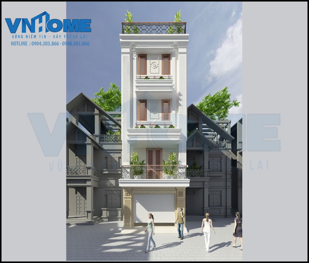Thiết kế nhà lô tân cổ điển 4,5 tầng mặt tiền 4m – VNH NLTCD 0003