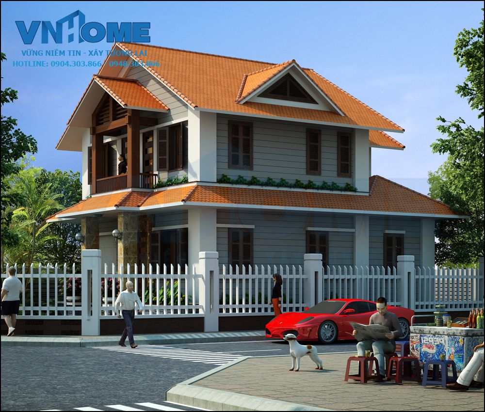Thiết kế biệt thự hiện đại 2.5 tầng mặt tiền  7 m - VNH BTHD 0006