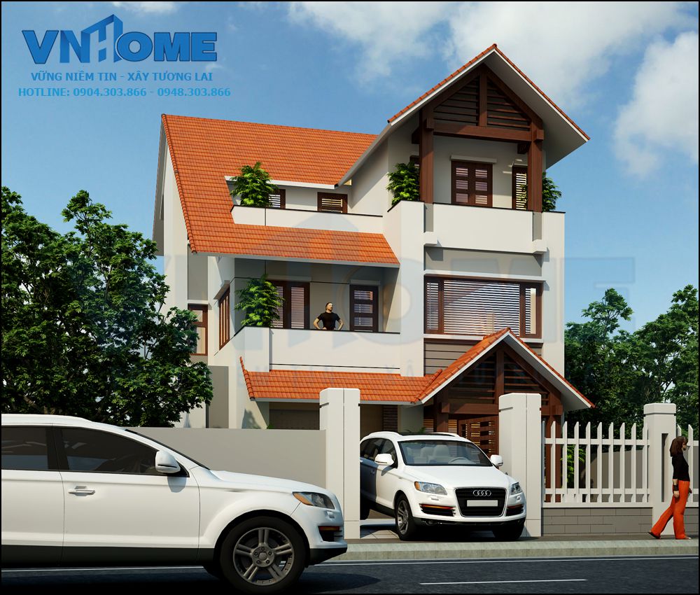 Thiết kế biệt thự hiện đại 3 tầng mặt tiền 10 m - VNH BTHD 0007