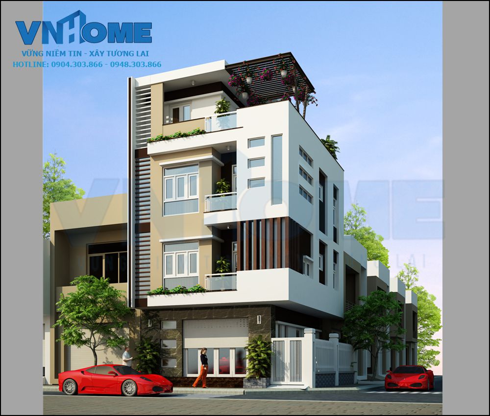 Thiết kế nhà lô hiện đại 4 tầng mặt tiền 6 m - VNH NLHD 0023