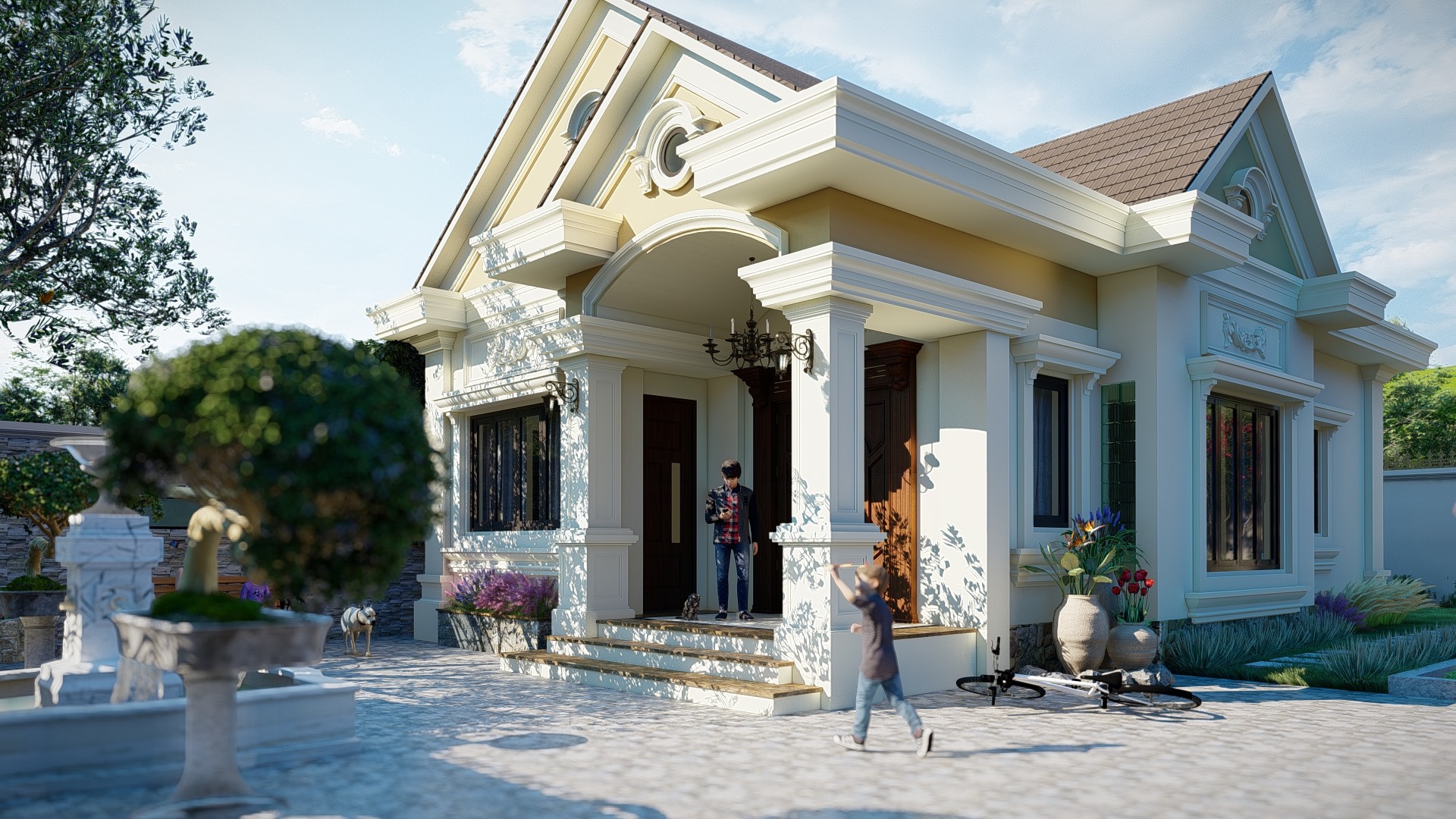 Thiết kế biệt thự sân vườn 1 tầng tại Thái Bình - VNH BTTCD 0024