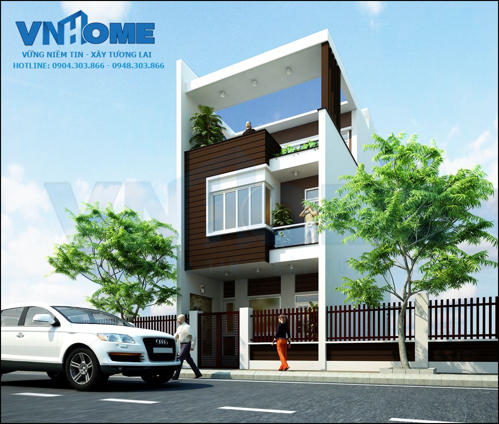 Thiết kế nhà lô hiện đại 3 tầng đẹp cá tính-VNH NLHD 0032
