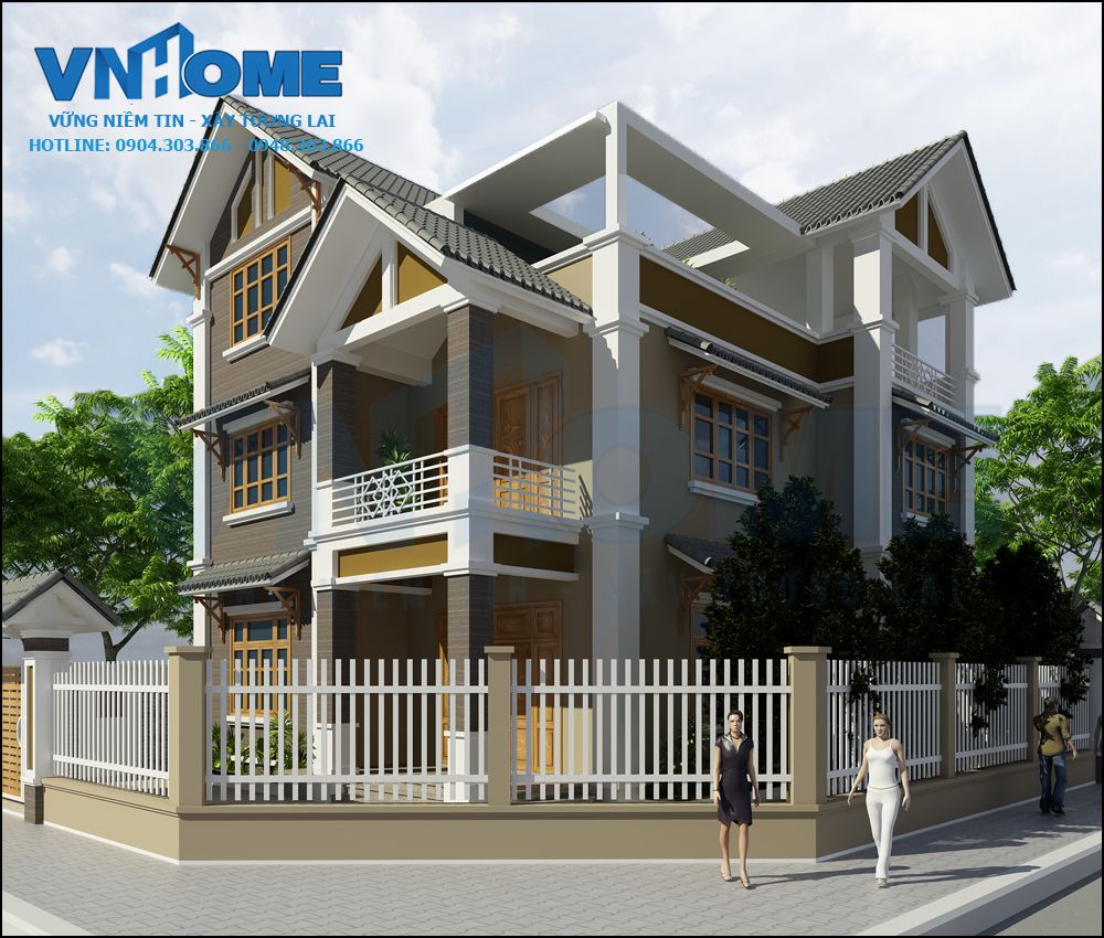 Mẫu biệt thự hiện đại 3 tầng mái thái đẹp và mới lạ-VNH BTHD 0024