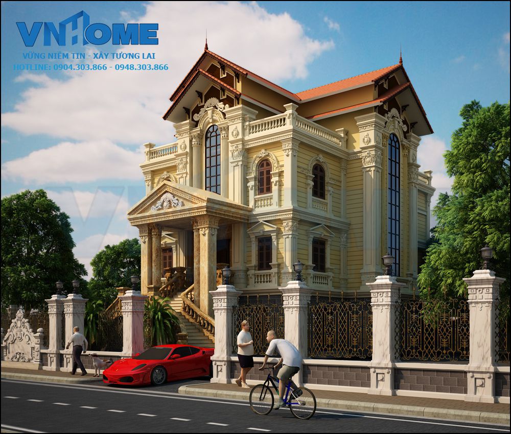 Thiết kế biệt thự cổ điển 3.5 tầng đẹp-VNH BTCD  0010