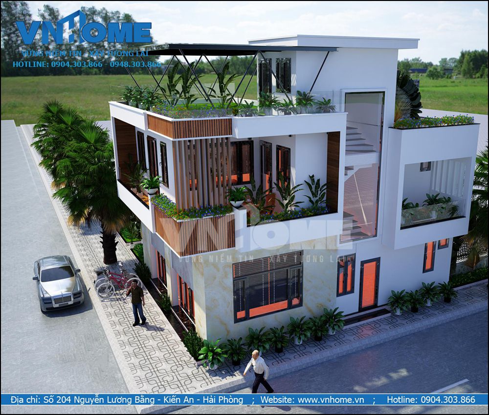 Thiết kế biệt thự hiện đại 2,5 tầng có sân thượng thoáng mát - VNH BTHD 0025