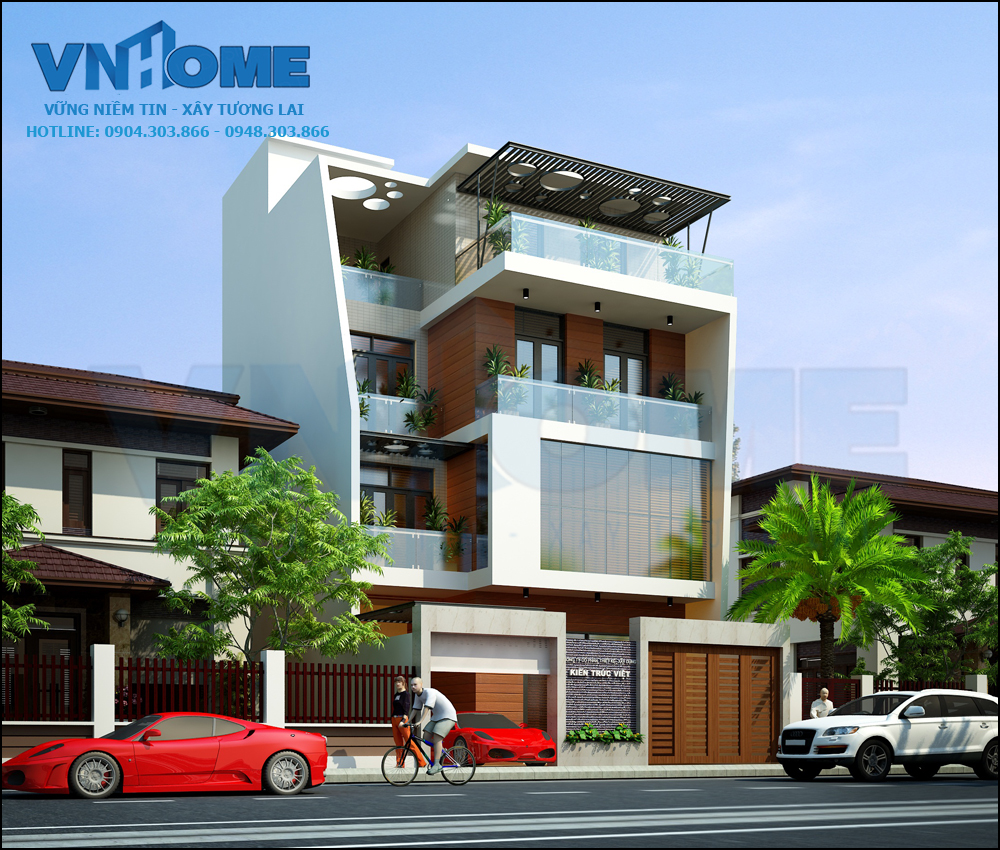 Thiết kế biệt thự hiện đại 4 tầng mặt tiền 9 m - VNH BTHD 0016