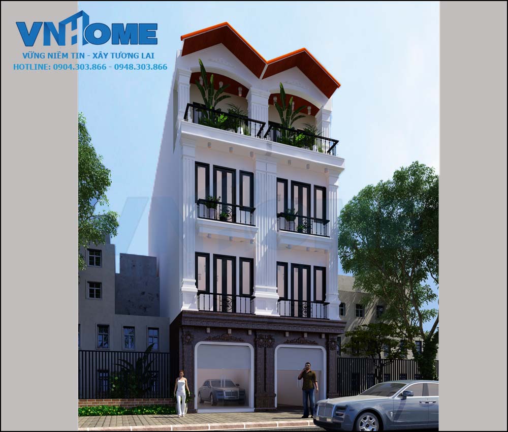 Mẫu nhà ống tân cổ điển 4.5 tầng mặt tiền 3.5m đẹp và sang trọng