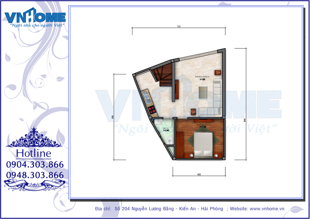 Mẫu thiết kế nhà lô 3 tầng hiện đại diện tích 9x10m tại Cầu Đất, Hải Phòng 6