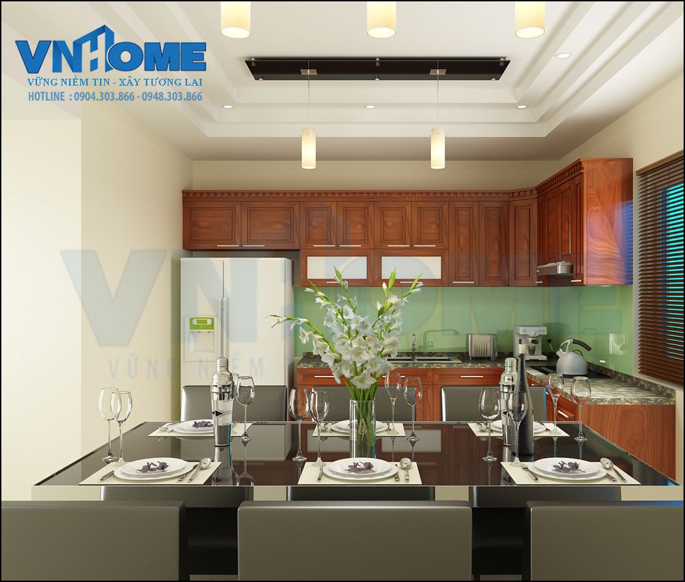 Thiết kế nội thất phòng bếp của căn nhà lô hiện đại