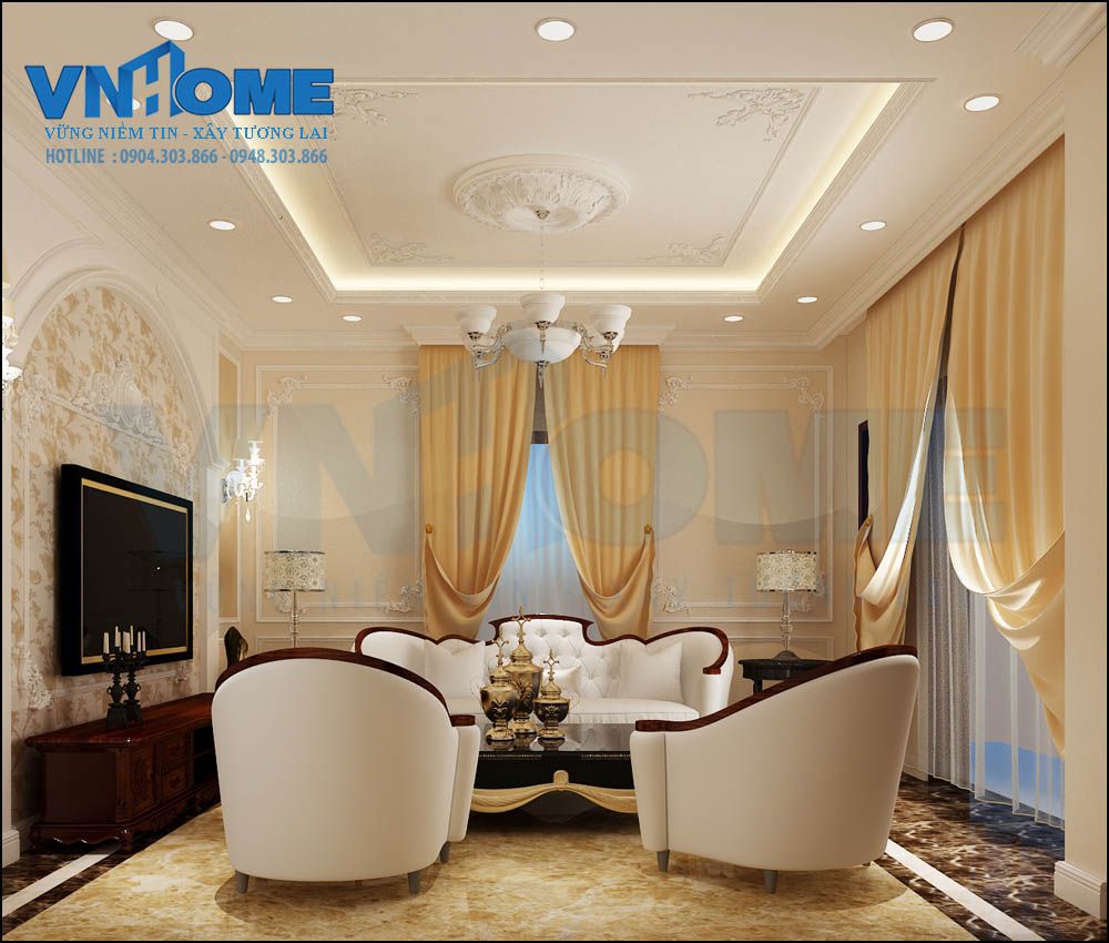 Mẫu thiết kế nội thất phòng khách tân cổ điển đẹp sang trọng