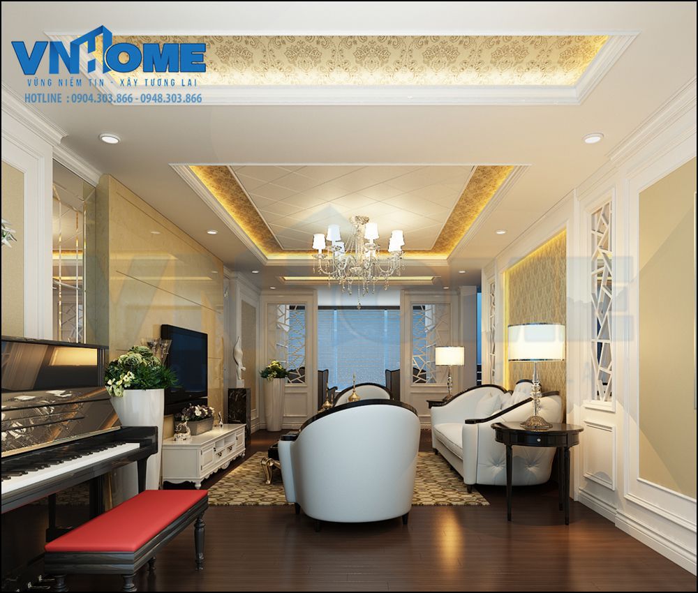 Mẫu thiết kế nội thất phòng khách tân cổ điển đẹp sang trọng
