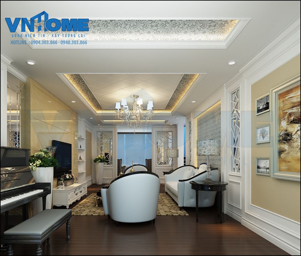 Mẫu thiết kế nội thất phòng khách tân cổ điển đẹp sang trọng