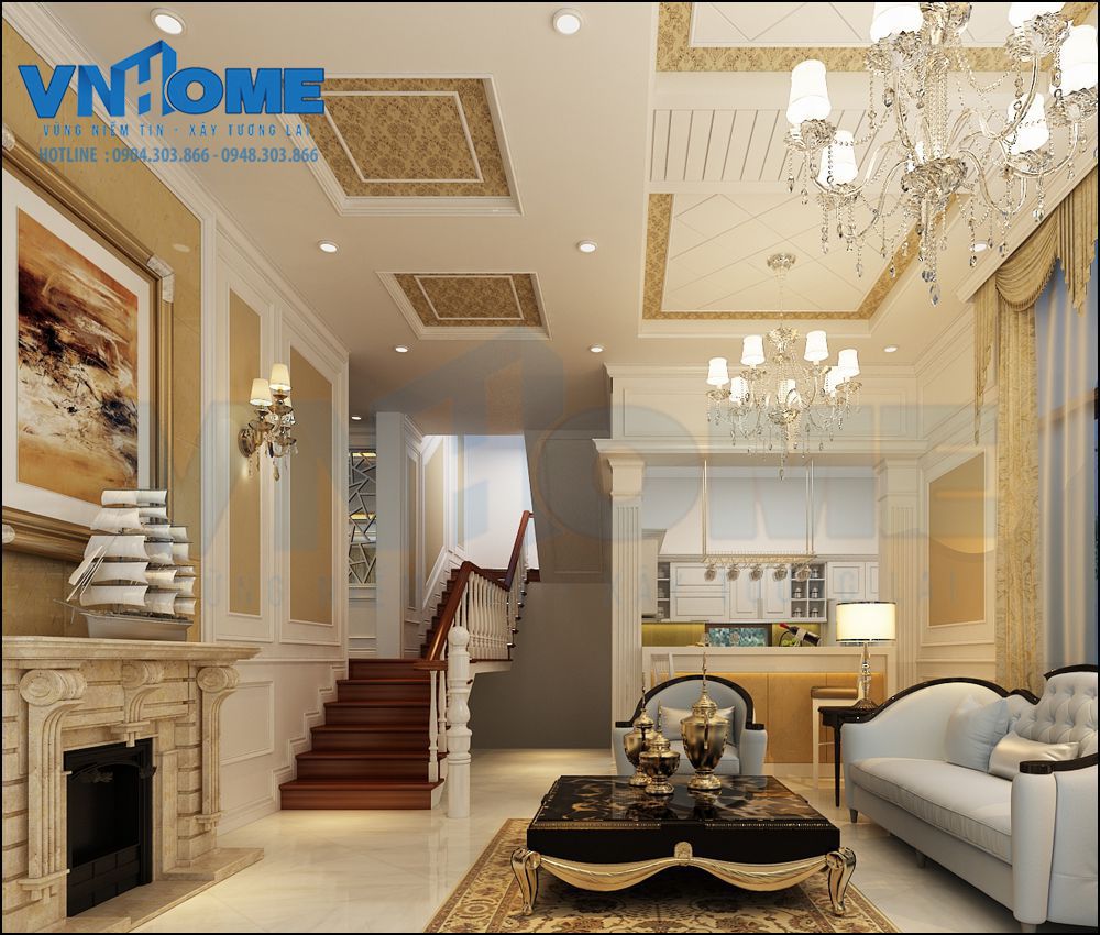Mẫu thiết kế nội thất phòng khách tân cổ điển đẹp sang trọng