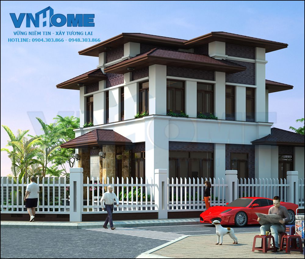 thiết kế biệt thự hiện đại 2 tầng