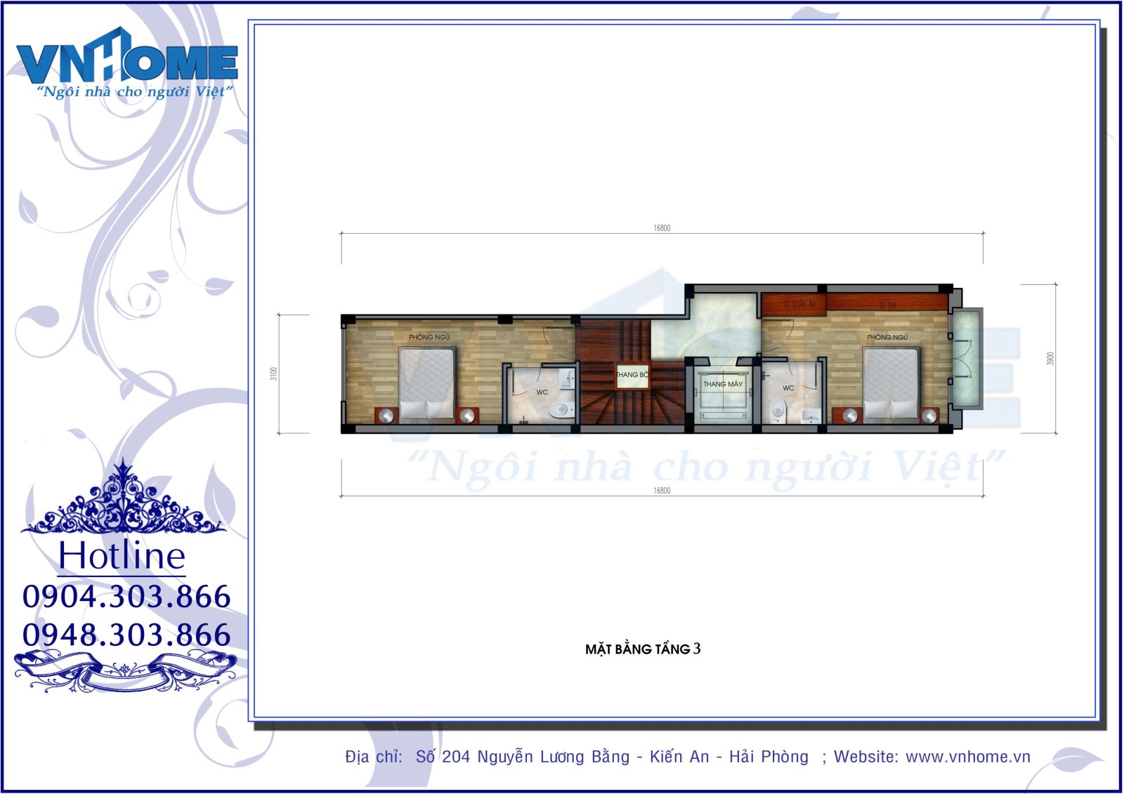 Bản vẽ chi tiết mặt bằng công năng tầng 3 khách sạn 