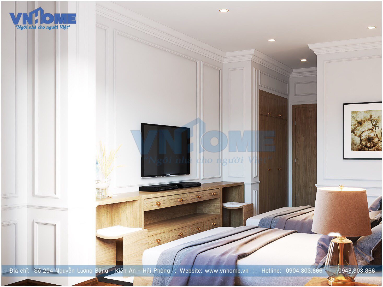 Thiết kế nội thất phòng ngủ khách sạn tân cổ điển 
