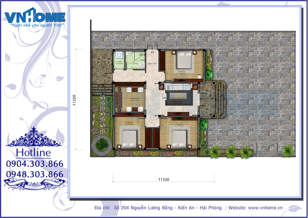 Mặt bằng công năng biệt thự mini 1 tầng gia đình anh Đoàn